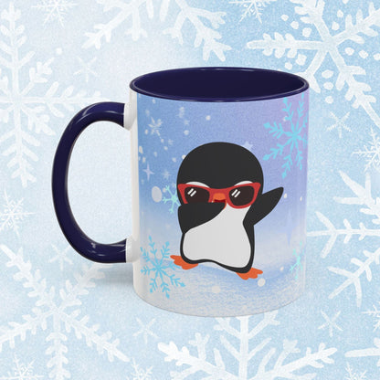 Cool Christmas Mug - Penguin and Winter Themed Cool Xmas Coffee Mug, with text saying 'have a cool xmas' and a cool penguin with a winter themed background