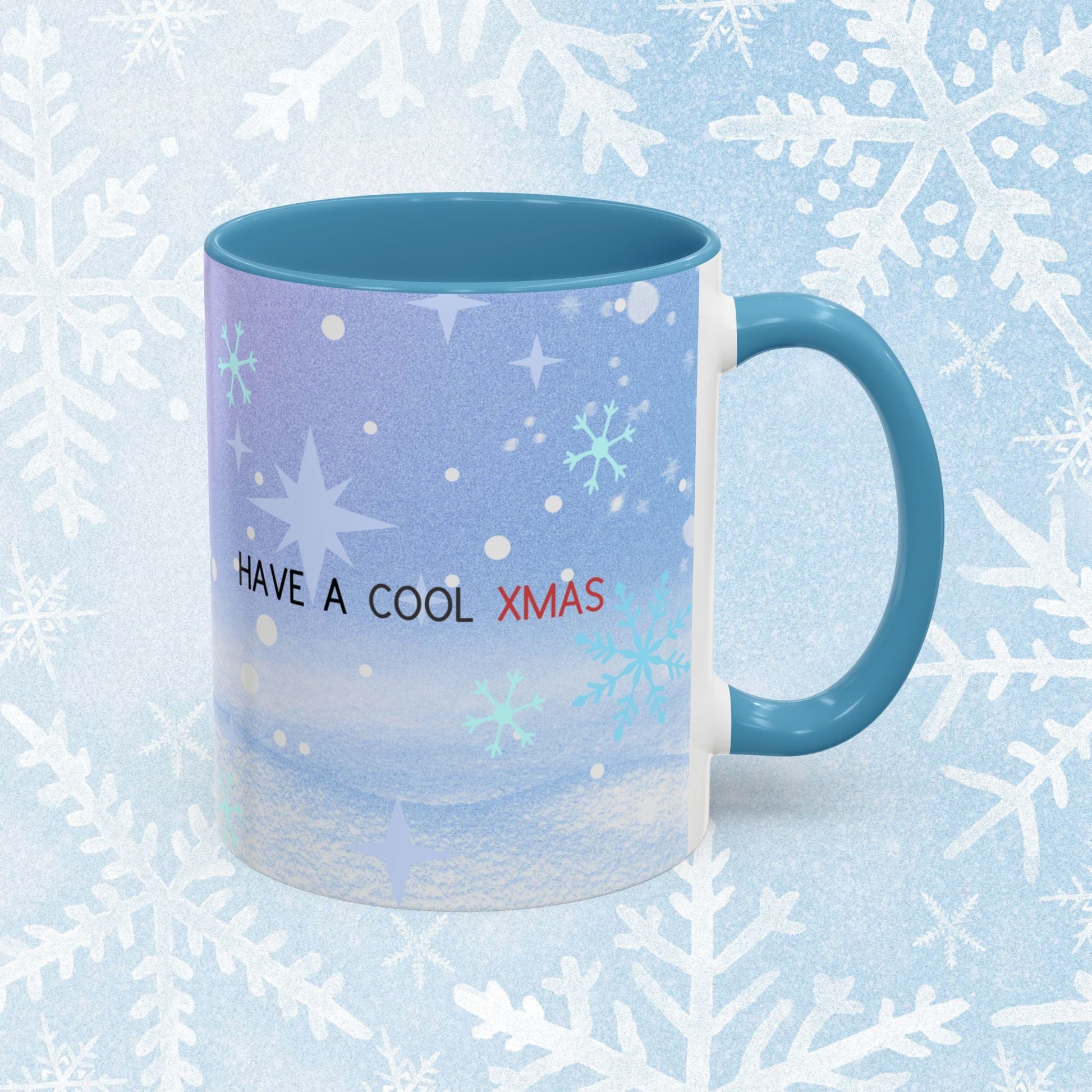 Cool Christmas Mug - Penguin and Winter Themed Cool Xmas Coffee Mug, with text saying 'have a cool xmas' and a cool penguin with a winter themed background