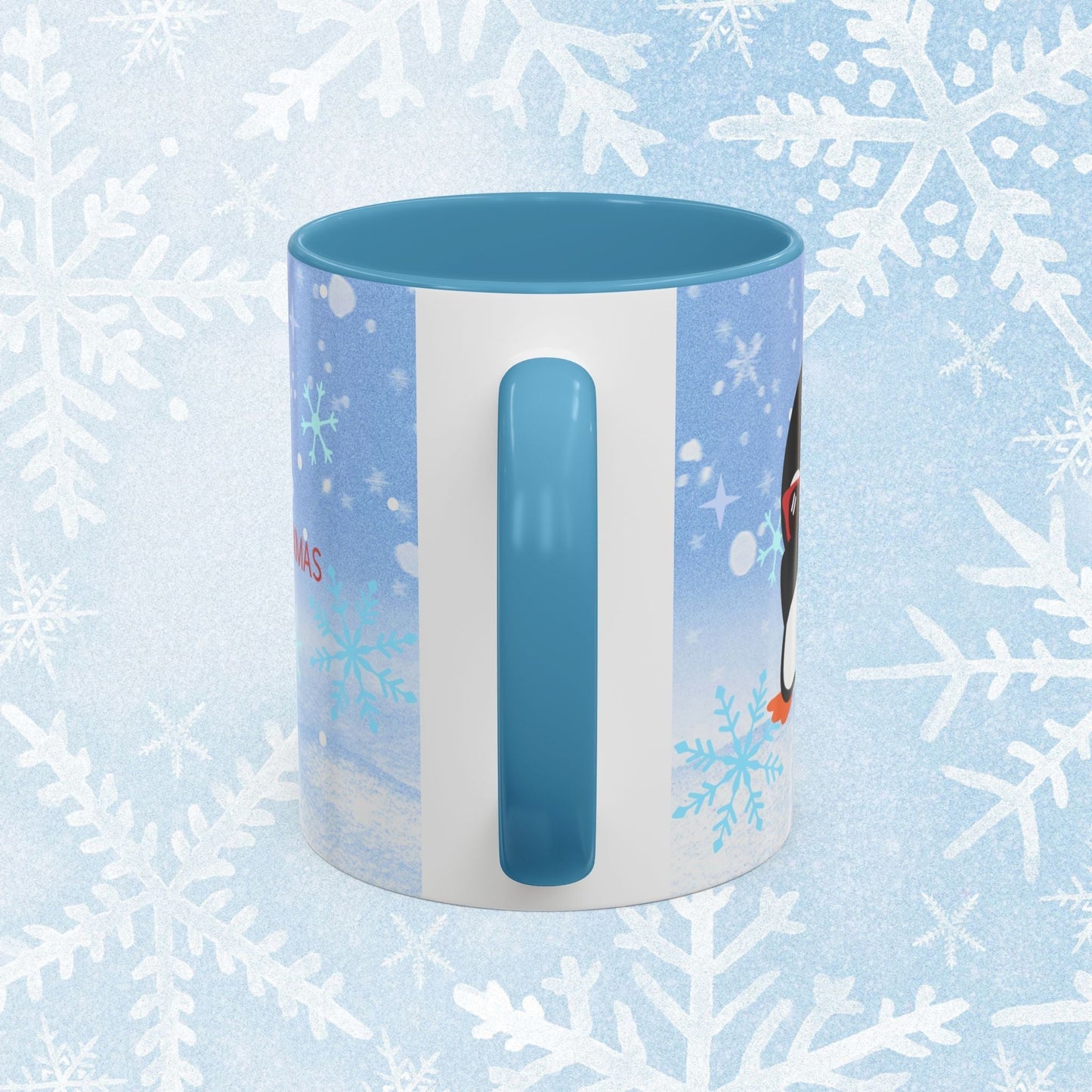 Cool Christmas Mug - Penguin and Winter Themed Cool Xmas Coffee Mug, with text saying 'have a cool xmas' and a cool penguin with a winter themed background