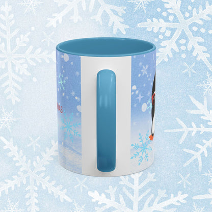 Cool Christmas Mug - Penguin and Winter Themed Cool Xmas Coffee Mug, with text saying 'have a cool xmas' and a cool penguin with a winter themed background