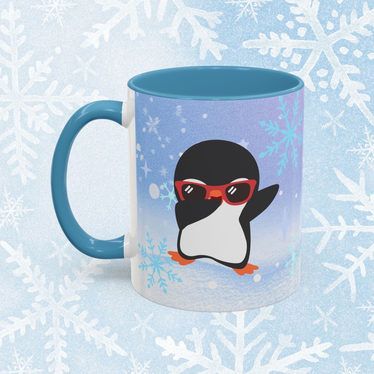 Cool Christmas Mug - Penguin and Winter Themed Cool Xmas Coffee Mug, with text saying 'have a cool xmas' and a cool penguin with a winter themed background