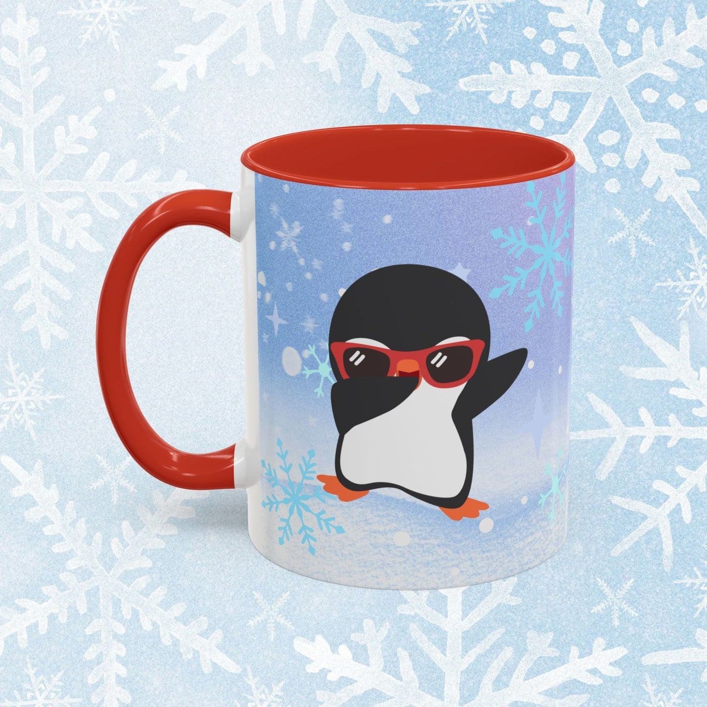 Cool Christmas Mug - Penguin and Winter Themed Cool Xmas Coffee Mug, with text saying 'have a cool xmas' and a cool penguin with a winter themed background