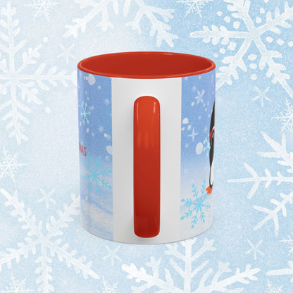 Cool Christmas Mug - Penguin and Winter Themed Cool Xmas Coffee Mug, with text saying 'have a cool xmas' and a cool penguin with a winter themed background