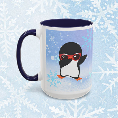 Cool Christmas Mug - Penguin and Winter Themed Cool Xmas Coffee Mug, with text saying 'have a cool xmas' and a cool penguin with a winter themed background