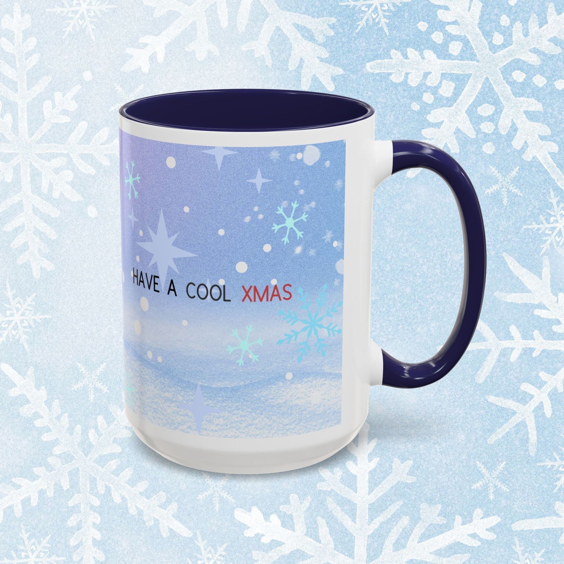 Cool Christmas Mug - Penguin and Winter Themed Cool Xmas Coffee Mug, with text saying 'have a cool xmas' and a cool penguin with a winter themed background