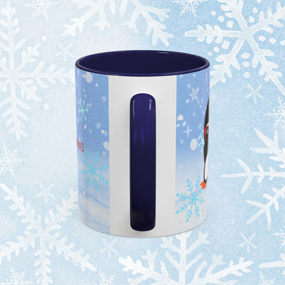 Cool Christmas Mug - Penguin and Winter Themed Cool Xmas Coffee Mug, with text saying 'have a cool xmas' and a cool penguin with a winter themed background