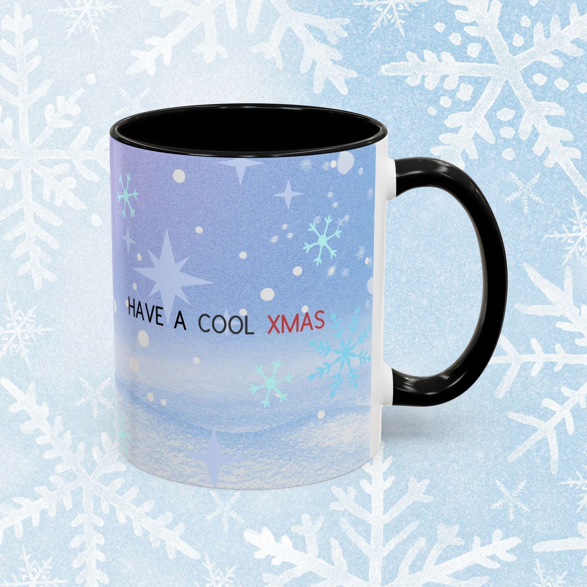 Cool Christmas Mug - Penguin and Winter Themed Cool Xmas Coffee Mug, with text saying 'have a cool xmas' and a cool penguin with a winter themed background