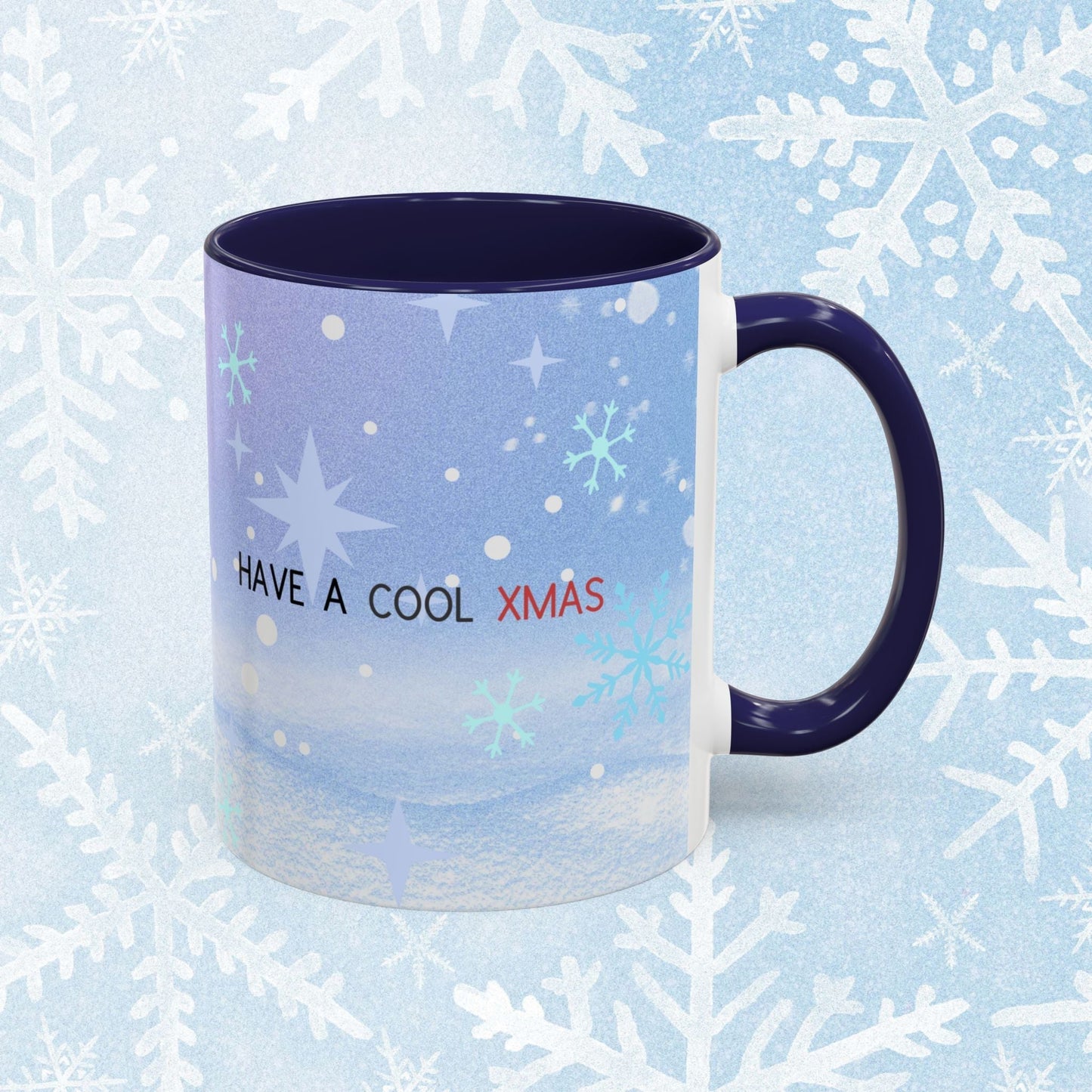 Cool Christmas Mug - Penguin and Winter Themed Cool Xmas Coffee Mug, with text saying 'have a cool xmas' and a cool penguin with a winter themed background