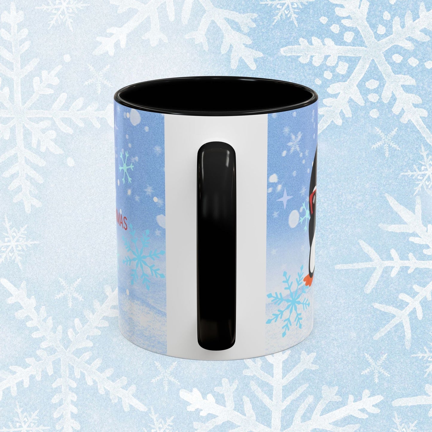 Cool Christmas Mug - Penguin and Winter Themed Cool Xmas Coffee Mug, with text saying 'have a cool xmas' and a cool penguin with a winter themed background