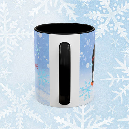 Cool Christmas Mug - Penguin and Winter Themed Cool Xmas Coffee Mug, with text saying 'have a cool xmas' and a cool penguin with a winter themed background